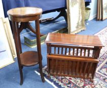 A two-tier inlaid mahogany plant stand together with a magazine rack (2).