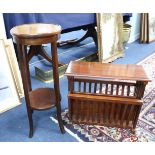 A two-tier inlaid mahogany plant stand together with a magazine rack (2).