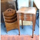 A reproduction small mahogany side table with fitted drawer and an oak magazine rack.