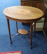 An Edwardian, oval, mahogany and inlaid occasional table.