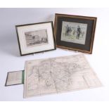 Walkers Devonshire original linen map, antiquarian print of Royal Theatre, Plymouth and a print by