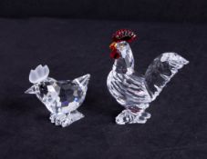 Swarovski crystal, Cockerel and Hen, perfect condition, in original well-kept box.