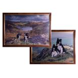 Steven Townsend, two large prints of Border Collies, largest overall size 70cm x 102cm, framed (2).