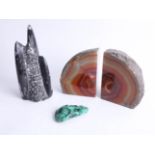 A collection of ancient fossil, quartz crystal bookends and malachite (4).