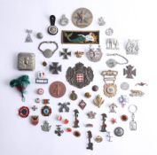 A collection of assorted badges and objects, incl replicas, German iron crosses, medallions, replica