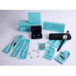 Tiffany, a collection of various pens, silver earrings, bracelet, silver bookmark, also a Faraone