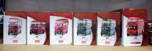 Four Sun Star RT series diecast 1/24 scale model replica buses and a model zone Routemaster bus, all