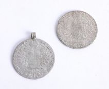 Two Marie Theresa Thalers, 1780, one adapted for a pendant.