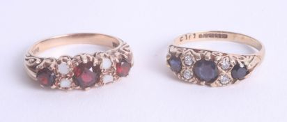 A 9ct sapphire and diamond ring, size O, together with 9ct gold garnet? Ring (2).