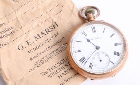 Gold plated open face pocket watch by D.Evans, Aberystwyth.