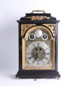 An antique ebonised chiming verge bracket clock, the 8 day movement with two bells and pull alarm