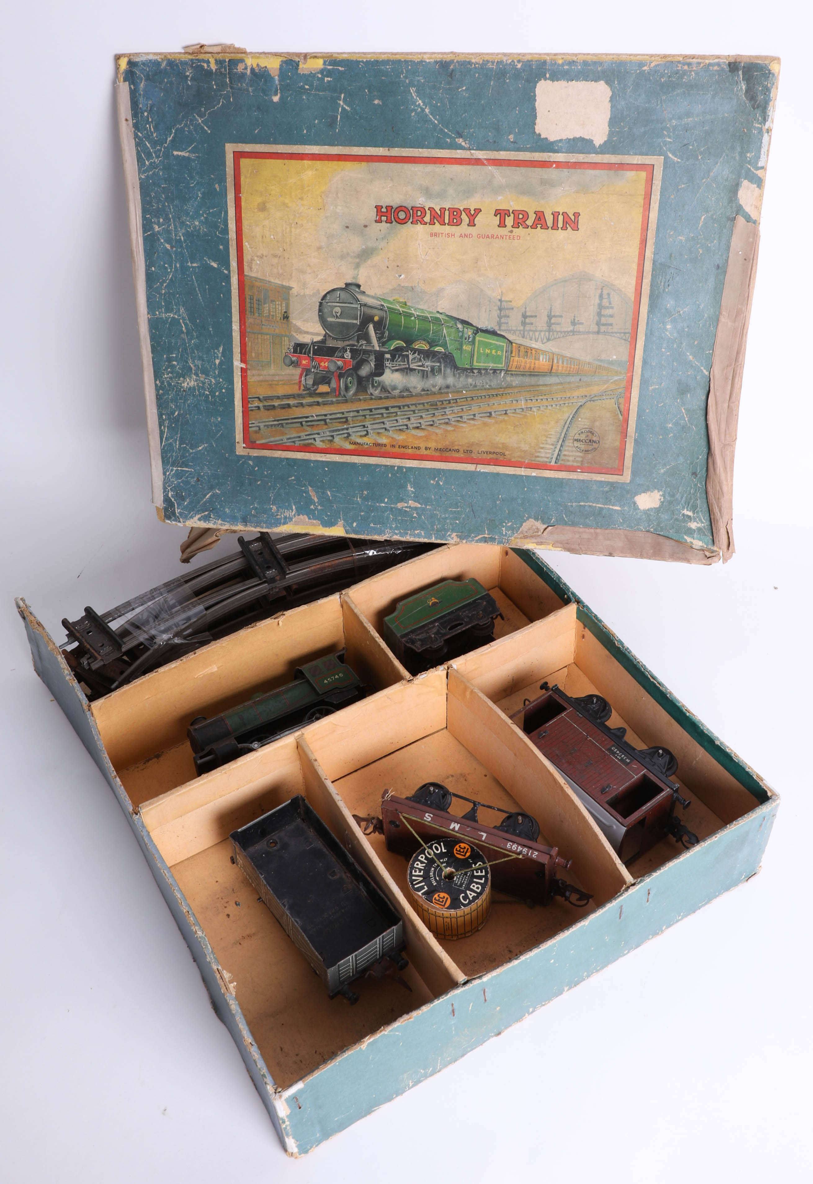 Hornby O Gauge train set, loco and tender, boxed.