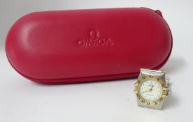 Omega, a ladies Constellation stainless steel and gold wristwatch, to include original casing.