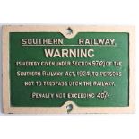 Southern Railway, a warning sign approx. 62cm x 40cm recovered near Kings Road Train Station,
