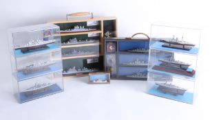 Collection of boxed displayed model static ships (17).