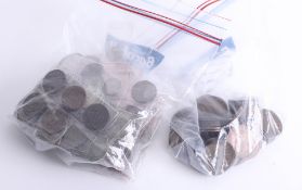 Collection of general English coins including pennies, shillings etc.