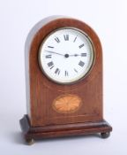 Edwardian and inlaid mahogany mantle clock, height 21cm with key.