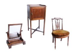 Edwardian mahogany bedside cupboard, mahogany framed dining chair and Victorian mahogany dressing