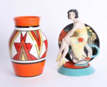 Reproduction Clarice Cliff Bizarre vase by Wedgwood, height 20cm and Kevin Francis model 'Young