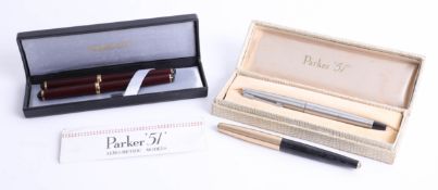 Parker 51 Fountain Pen Boxed, together with two other fountain pens and biro, Marksman.