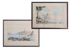 Malta, Jos.Galea's two small 1952 watercolours, 9cm x 14cm.