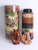 A reproduction Japanese satsuma vase, height 47cm, 1960's German pottery vase and a Merrythought