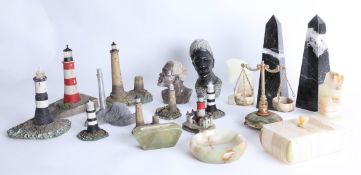 Mixed collection to include twenty two lighthouses, together with marble-style items.