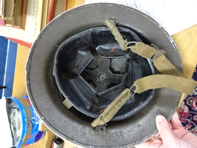 War time steel helmet, gas mask, Kukri knives, binoculars and vintage protector lamp. - Image 3 of 3