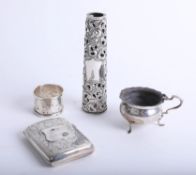 Four silver items, including cigarette case, approx. 4.95 oz.