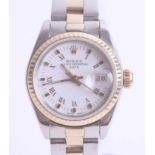 Rolex, a ladies Oyster Perpetual Date stainless steel and gold wristwatch with original box and