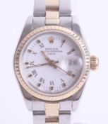 Rolex, a ladies Oyster Perpetual Date stainless steel and gold wristwatch with original box and