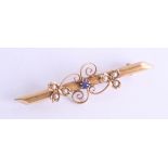 Antique 15ct sapphire and diamond brooch, approx 2.7g.