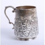 Victorian silver and chased christening mug with 1930's inscription approx. 4.5oz.