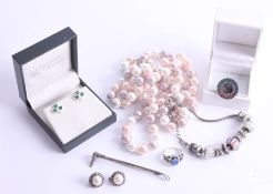 A mixed collection to include silver, pearl and marcasite, beads, earrings etc.
