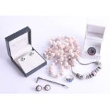 A mixed collection to include silver, pearl and marcasite, beads, earrings etc.