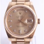 Rolex, a gentleman's 18ct yellow gold Rolex Oyster Perpetual Day-Date wristwatch, the circular