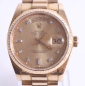 Rolex, a gentleman's 18ct yellow gold Rolex Oyster Perpetual Day-Date wristwatch, the circular