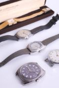 A collection of five watches including Bulova accutron date steel, Larton hand wind 1/4 arabic dial