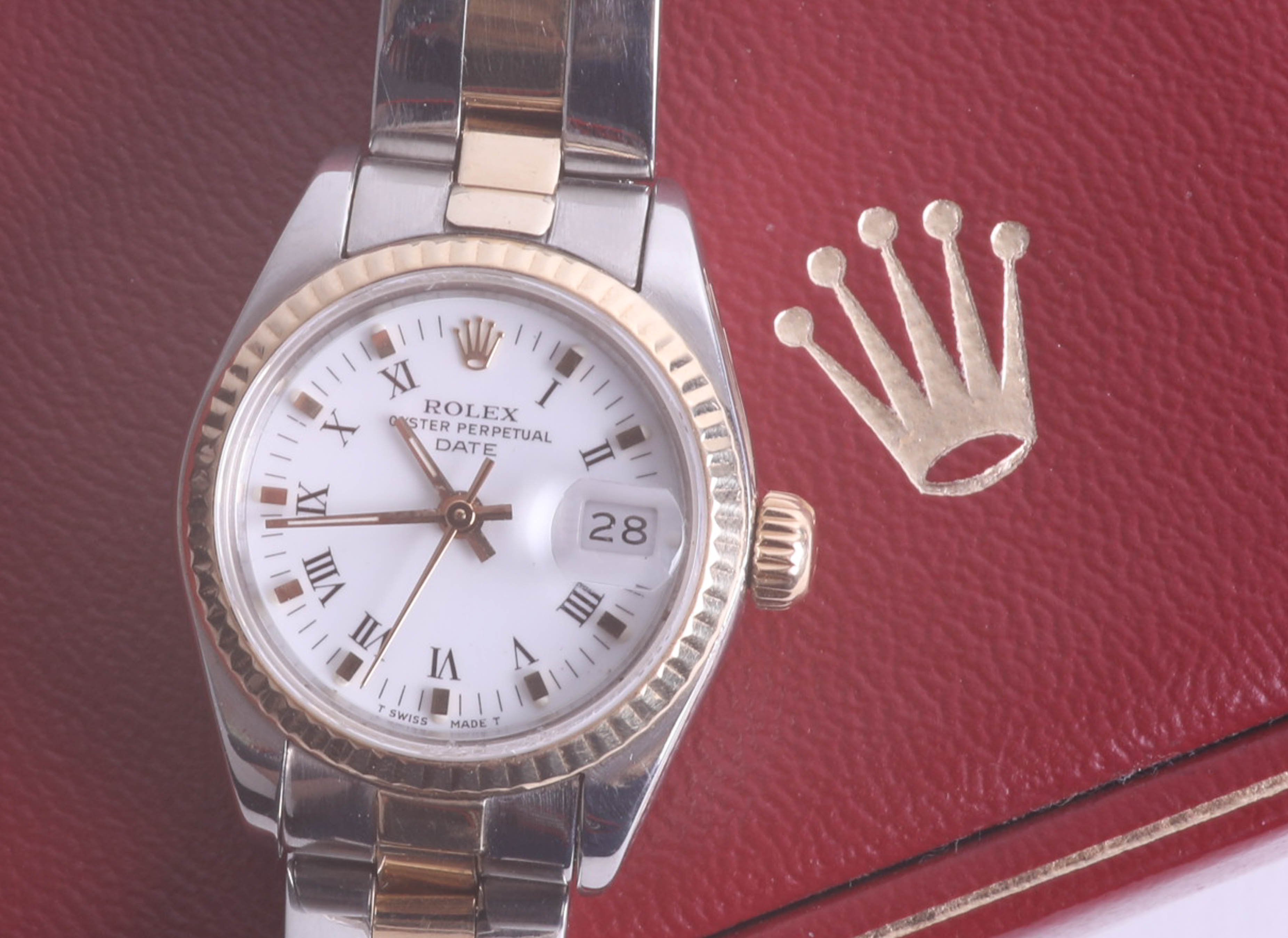 Rolex, a ladies Oyster Perpetual Date stainless steel and gold wristwatch with original box and - Image 3 of 3