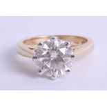 A large diamond solitaire ring, set in yellow gold, approx 3.00 carats, ring size N, judged to be