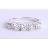 An 18ct white gold five stone diamond ring approx 1.00ct, estimated colour and clarity H/SI2, size O