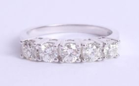 An 18ct white gold five stone diamond ring approx 1.00ct, estimated colour and clarity H/SI2, size O