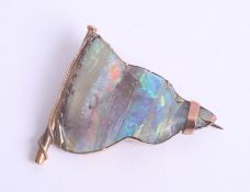 A large 15ct and opal set flag brooch, 15.40g.