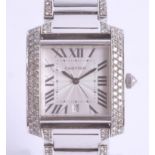 An 18k white gold and diamond set wristwatch, the dial marked 'Cartier', weight approx 125g, Not