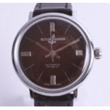 Uylsse Nardin, gents black dial automatic Incabloc wristwatch with date, dial 33mm.