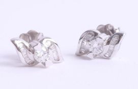 A pair 18ct white gold diamond set earrings, 3.2g.