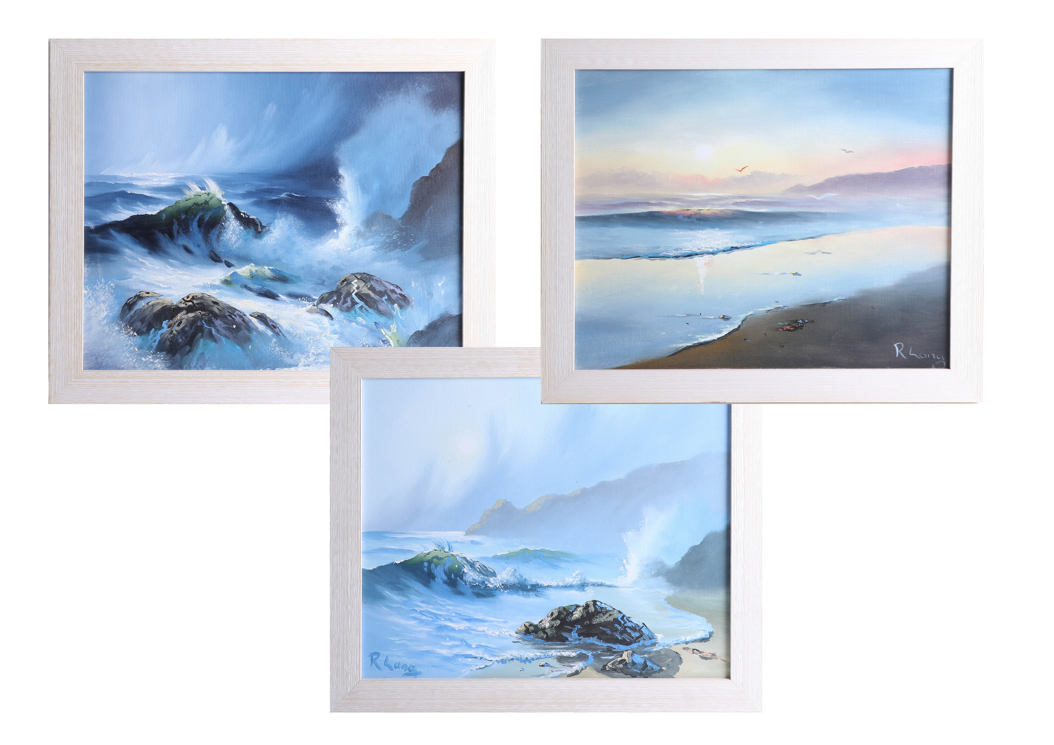 Roy Lang, 3 signed Seascapes, 40cm x 50cm, framed. Roy Land, (Cornish born) was voted artist of