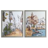 Bernard Dufour, a pair of continental harbour and street scenes, signed, framed, 45cm x 36cm.