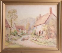 After Rosa Bonheur?, pair of cottage watercolours, signed, 37cm x 45cm, framed and glazed.