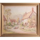 After Rosa Bonheur?, pair of cottage watercolours, signed, 37cm x 45cm, framed and glazed.